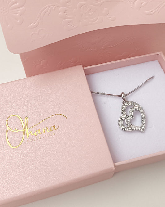 COLLAR DOBLE CORAZÓN CON COLGANTE CRISTAL CHECO