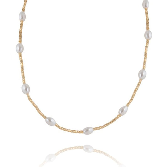 Collar de perlas, acero inoxidable chapado en oro,