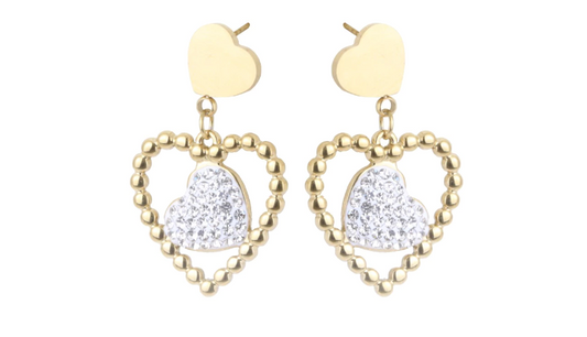 Pendientes Corazón Doble Dorado – Brillo y Romanticismo