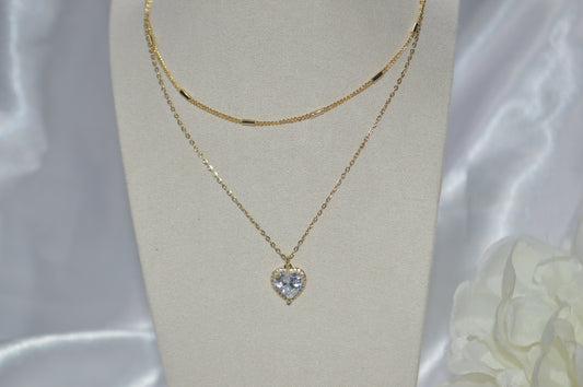 Collar doble dorado corazón diamante
