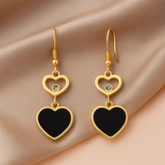 Pendientes Corazón Ébano · Elegancia Dorada Ohanna