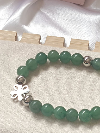 Pulsera Elástica de Venturina verde con trébol suertePulsera Aventurina · Trébol de la Suerte ✨