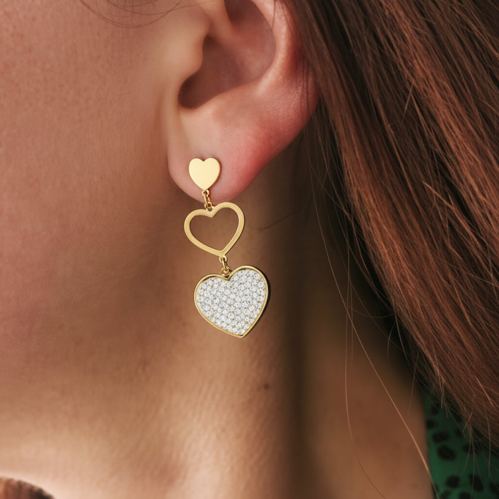 Pendientes de  Corazón oro y zirconitas