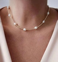 Collar de perlas, acero inoxidable chapado en oro,