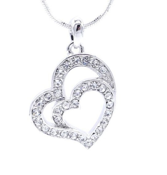 COLLAR DOBLE CORAZÓN CON COLGANTE CRISTAL CHECO