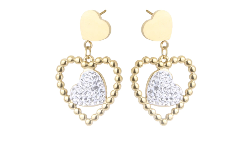 Pendientes Corazón Doble Dorado – Brillo y Romanticismo