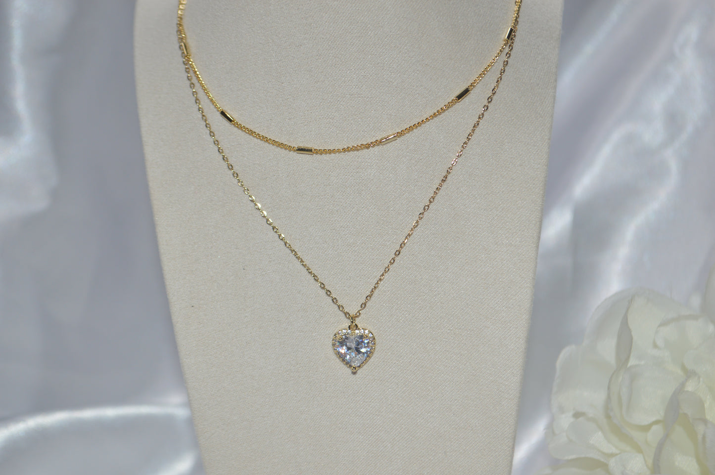 Collar doble dorado corazón diamante