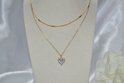 Collar doble dorado corazón diamante