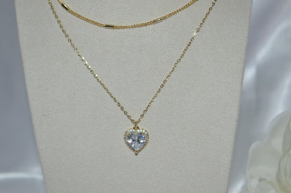 Collar doble dorado corazón diamante