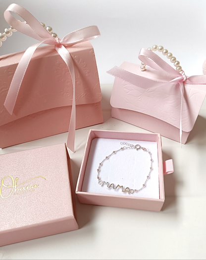 PULSERA DE PLATA DE LEY DE 17 + 3 CM CON DIJE DE MAMÁ. CIERRE REASA