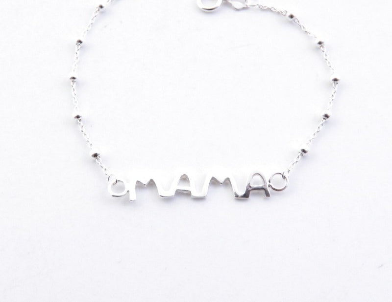 PULSERA DE PLATA DE LEY DE 17 + 3 CM CON DIJE DE MAMÁ. CIERRE REASA