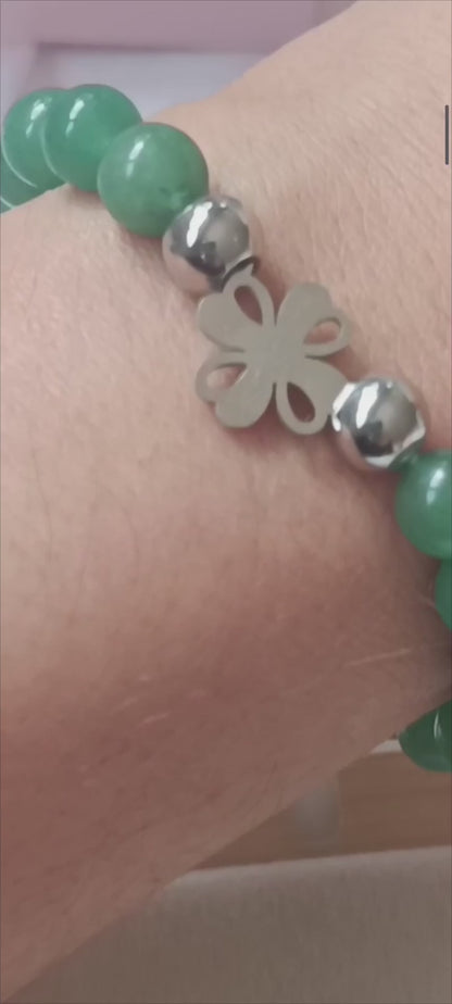Pulsera Elástica de Venturina verde con trébol suertePulsera Aventurina · Trébol de la Suerte ✨