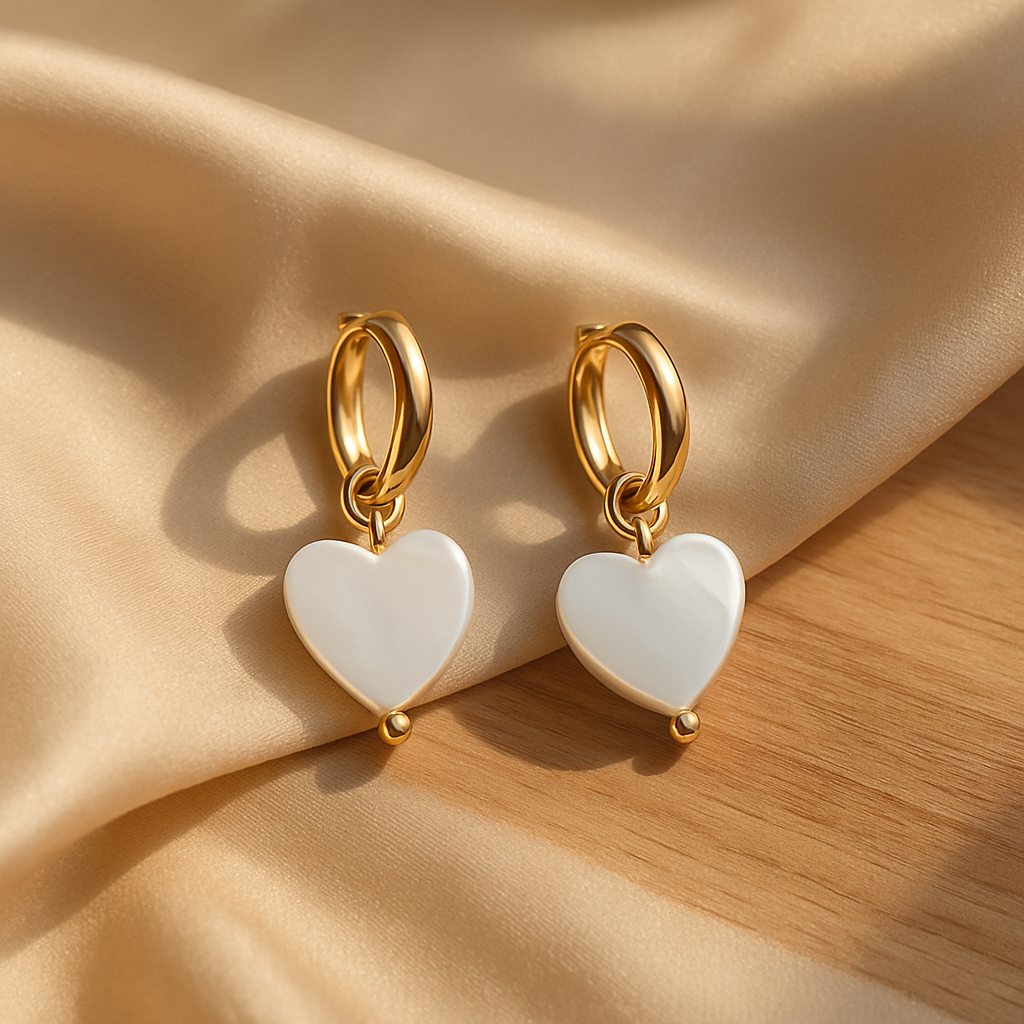 Pendientes Corazón Nácar & Aro Dorado · Elegancia Ohanna