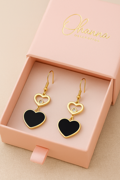 Pendientes Corazón Ébano · Elegancia Dorada Ohanna