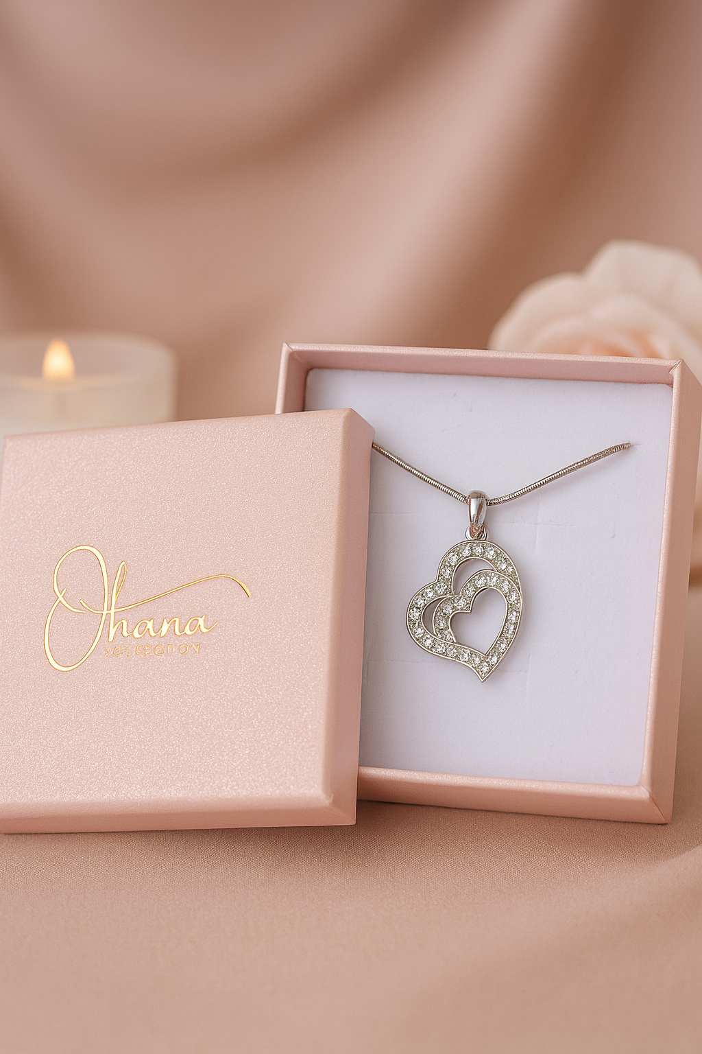 COLLAR DOBLE CORAZÓN CON COLGANTE CRISTAL CHECO