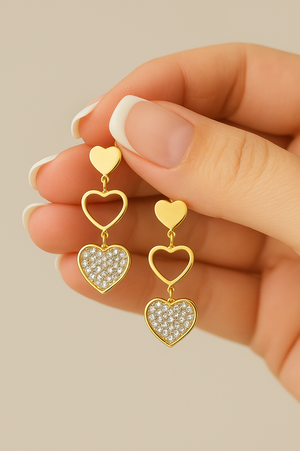 Pendientes Triple Corazón Brillante