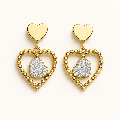 Pendientes Corazón Doble Dorado – Brillo y Romanticismo
