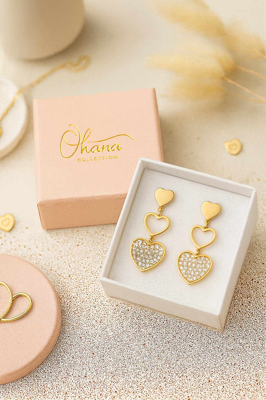 Pendientes Triple Corazón Brillante