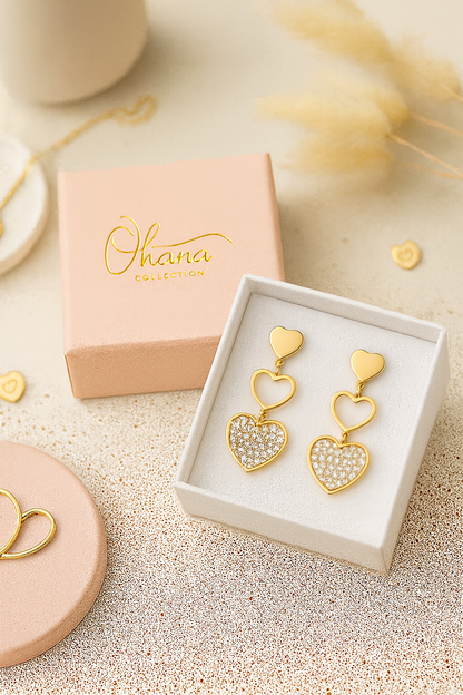 Pendientes Triple Corazón Brillante