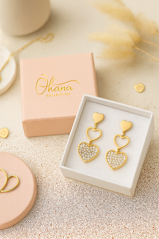Pendientes de  Corazón oro y zirconitas