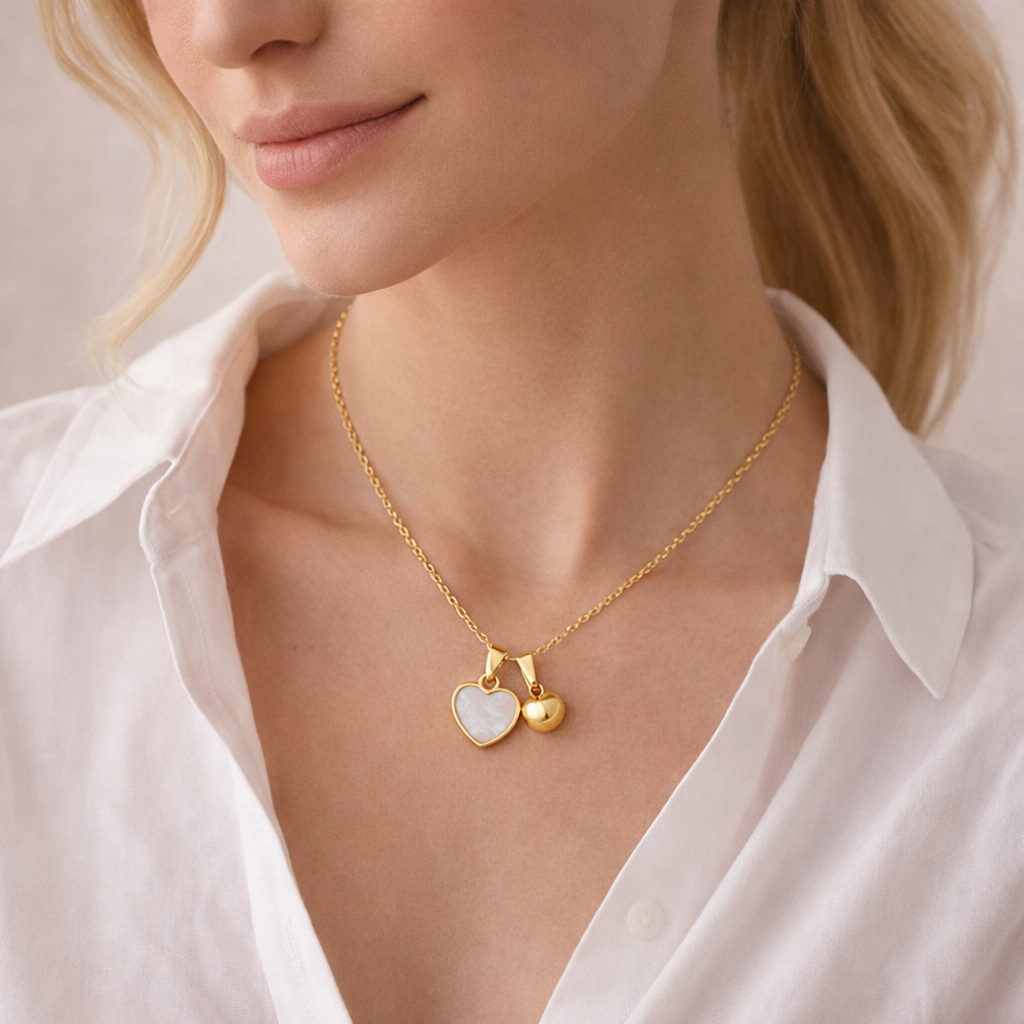 Colgante Corazón Doble Dorado | Collar Elegante y Romántico para Mujer – Ohanna Collection