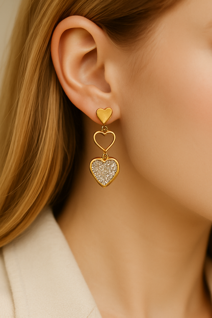 Pendientes Triple Corazón Brillante