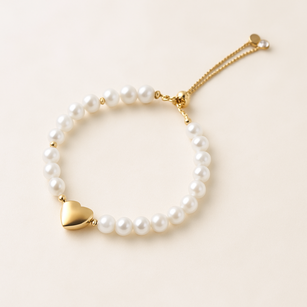 Pulsera de Perlas con Corazón Dorado