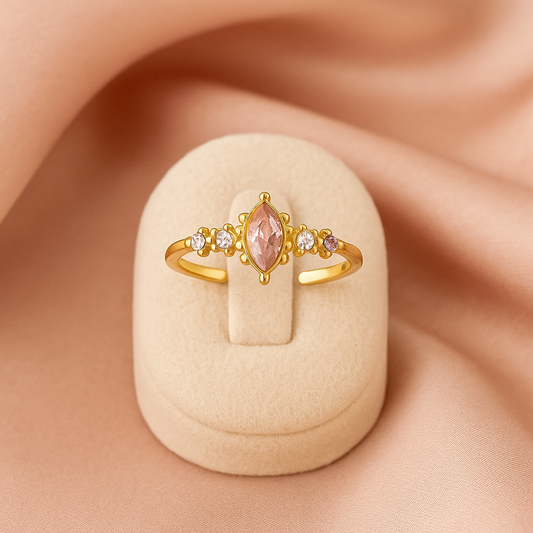 Anillo Ajustable Dorado con Cristal Rosa bañado en oro 14 quilates